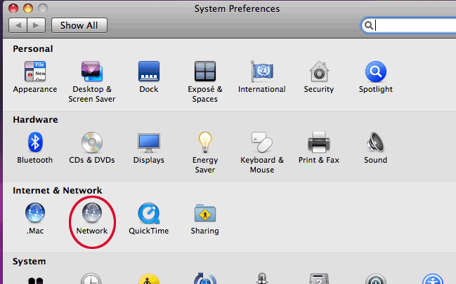 System Preferences - Main Window