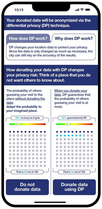 Privacy Decision User Interface, including interactive exploration and graphical risk visualization
